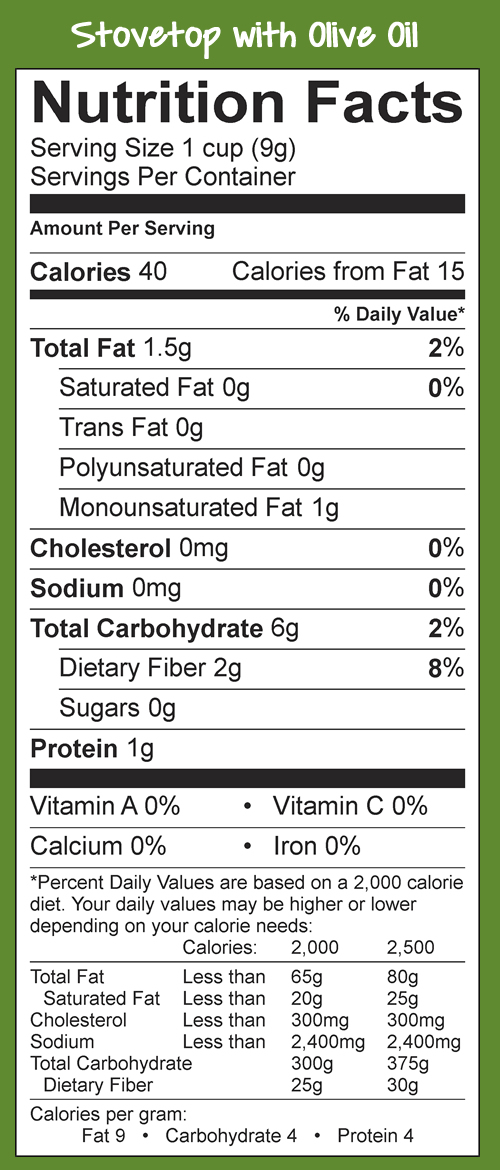 Popcorn nutrition facts - Olive oil